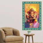 Colors of Lord Ganesha Floral Border Vertical Wall Painting