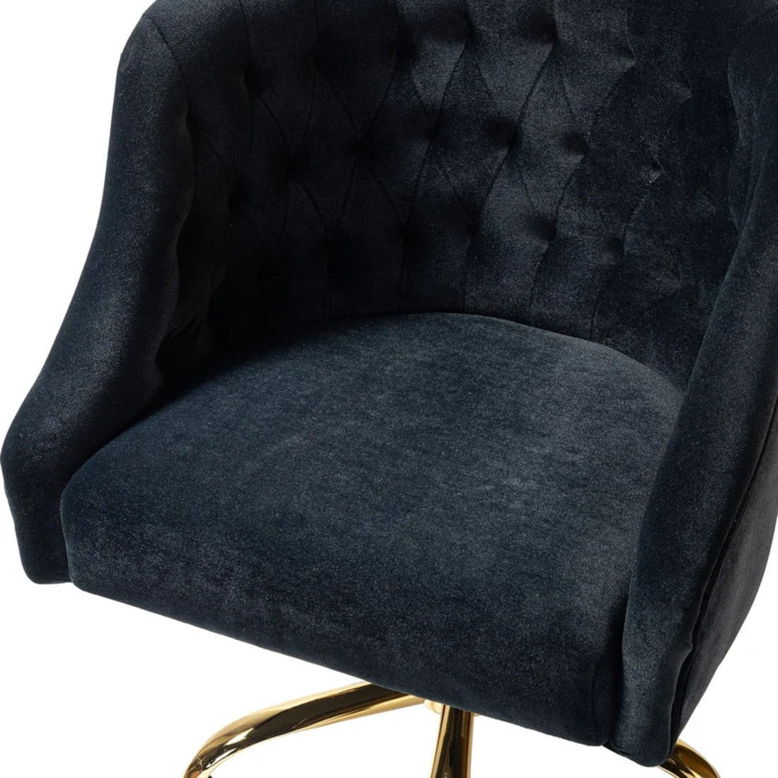 Comfort Tufted Back Black PU Foam Accent Chair with Golden Base - Decor Smart