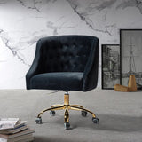 Comfort Tufted Back Black PU Foam Accent Chair with Golden Base - Decor Smart
