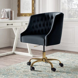 Comfort Tufted Back Black PU Foam Accent Chair with Golden Base - Decor Smart