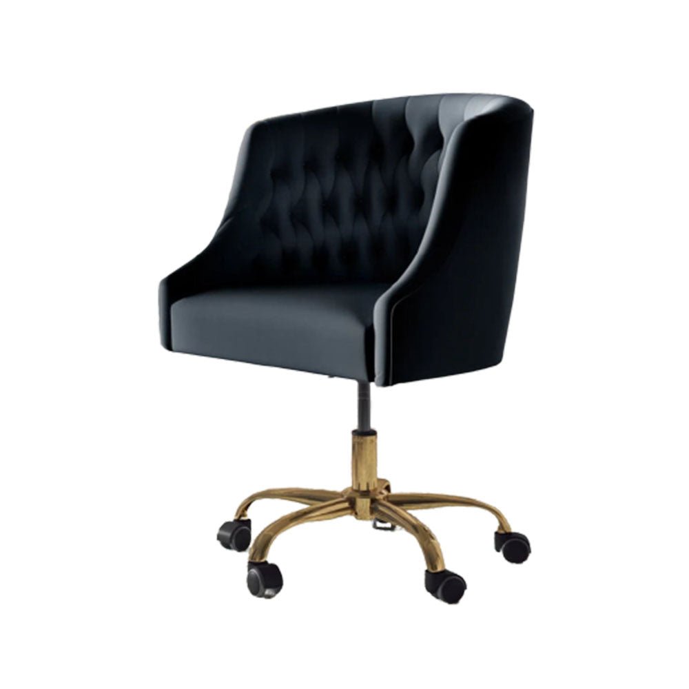 Comfort Tufted Back Black PU Foam Accent Chair with Golden Base - Decor Smart