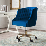 Comfort Tufted Back Blue PU Foam Accent Chair with Golden Base - Decor Smart