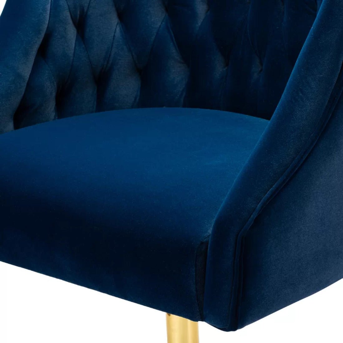 Comfort Tufted Back Blue PU Foam Accent Chair with Golden Base - Decor Smart