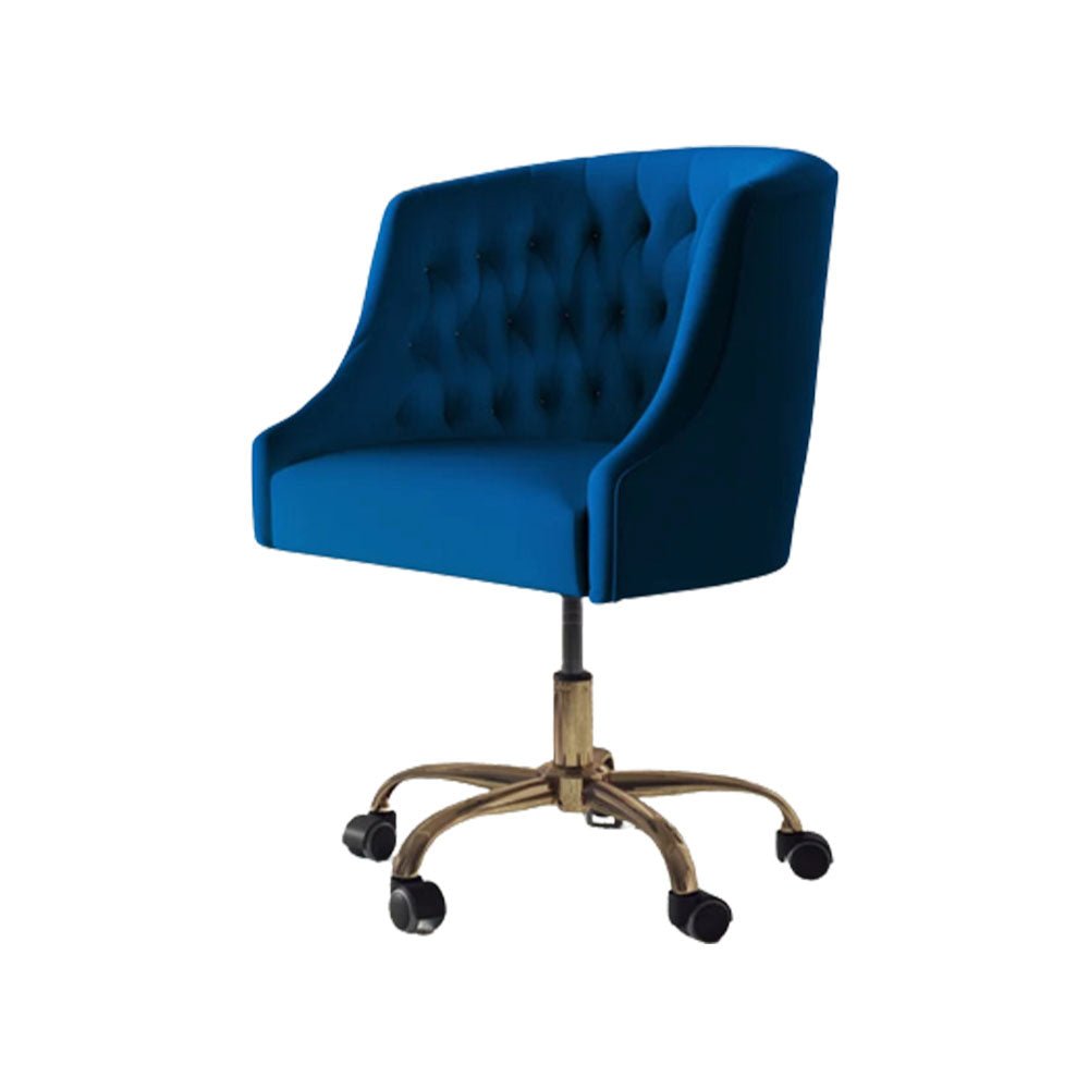 Comfort Tufted Back Blue PU Foam Accent Chair with Golden Base - Decor Smart