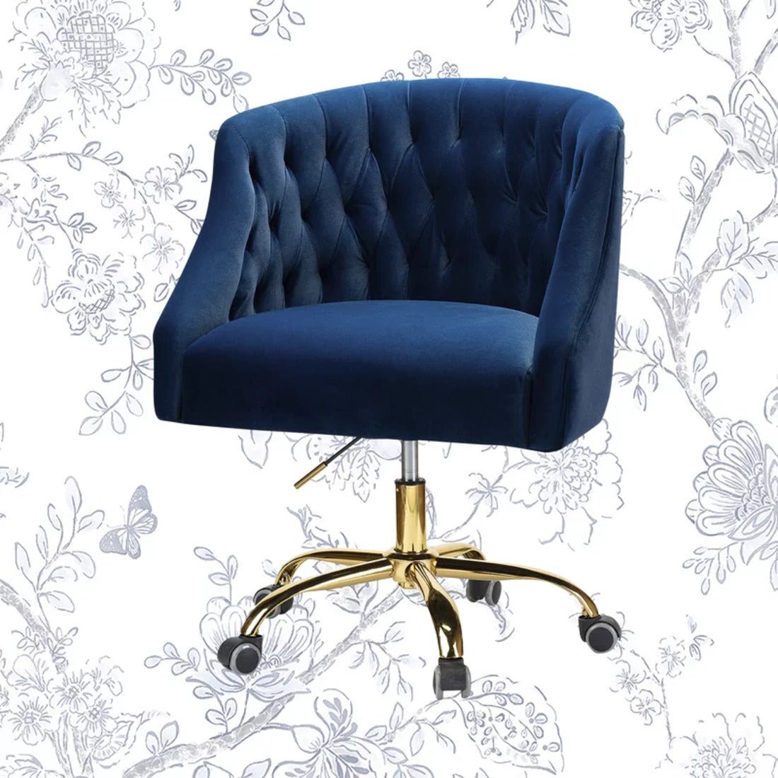 Comfort Tufted Back Blue PU Foam Accent Chair with Golden Base - Decor Smart