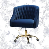 Comfort Tufted Back Blue PU Foam Accent Chair with Golden Base - Decor Smart