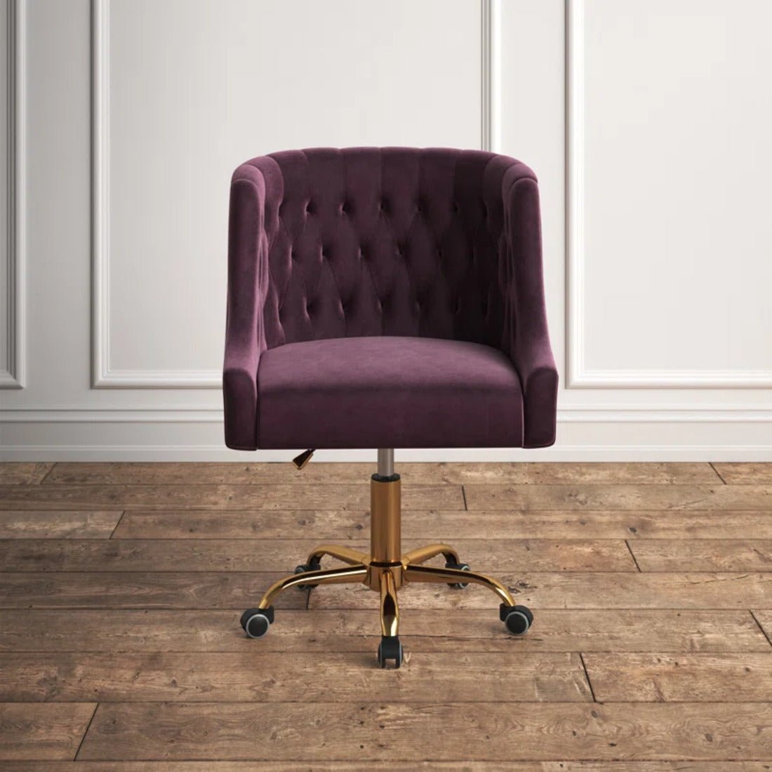 Comfort Tufted Back Magenta PU Foam Accent Chair with Golden Base - Decor Smart