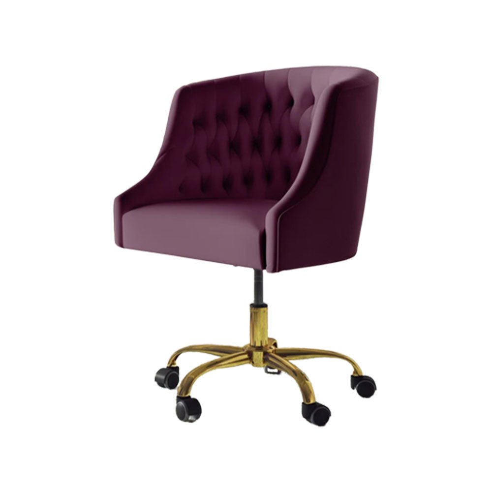 Comfort Tufted Back Magenta PU Foam Accent Chair with Golden Base - Decor Smart