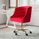 Comfort Tufted Back Red PU Foam Accent Chair with Golden Base - Decor Smart