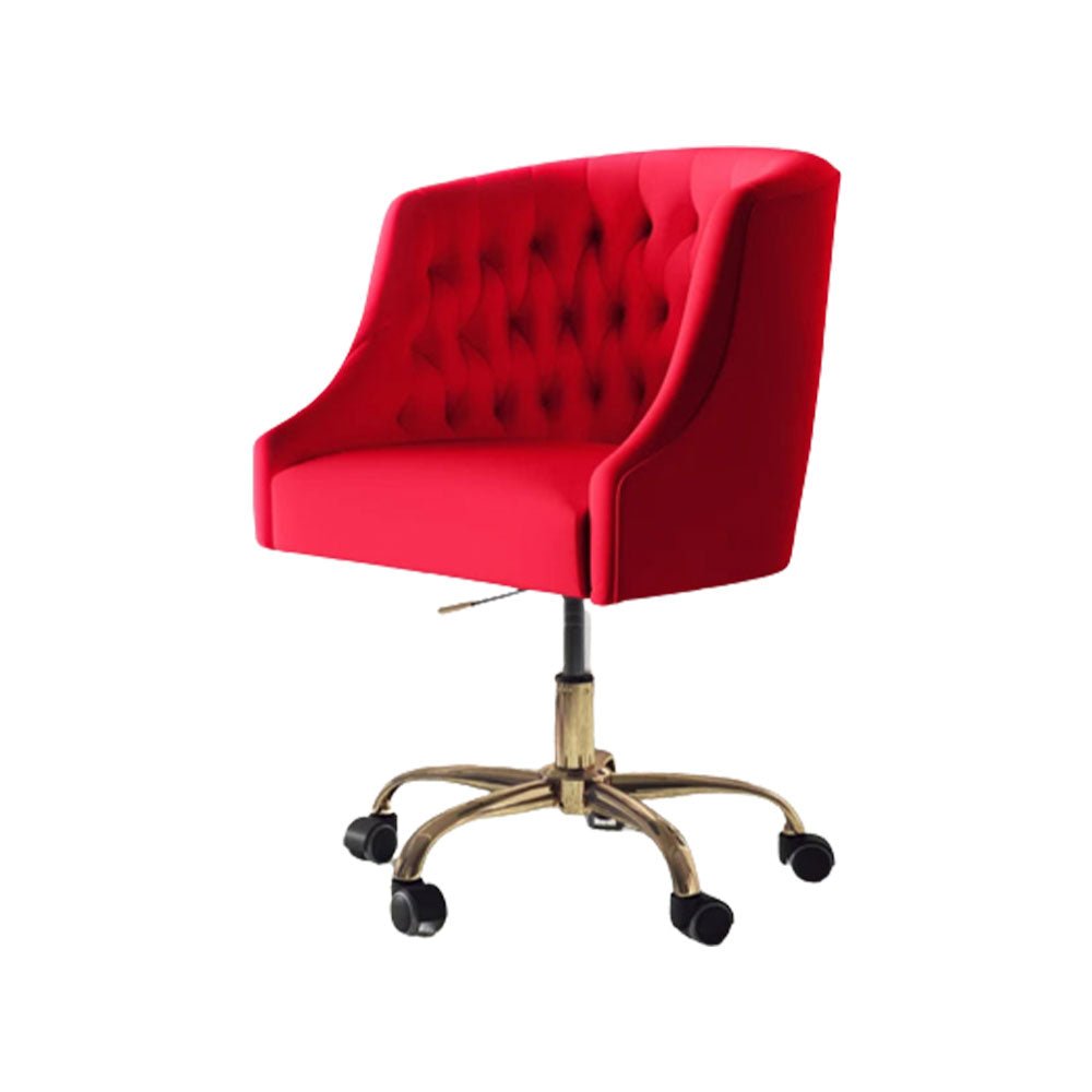 Comfort Tufted Back Red PU Foam Accent Chair with Golden Base - Decor Smart