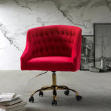 Comfort Tufted Back Red PU Foam Accent Chair with Golden Base - Decor Smart