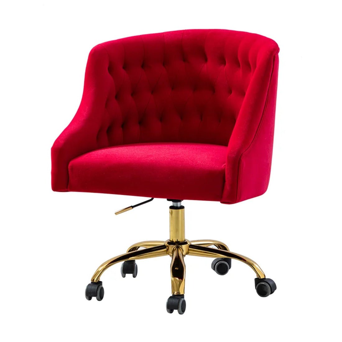 Comfort Tufted Back Red PU Foam Accent Chair with Golden Base - Decor Smart