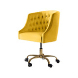 Comfort Tufted Back Yellow PU Foam Accent Chair with Golden Base - Decor Smart