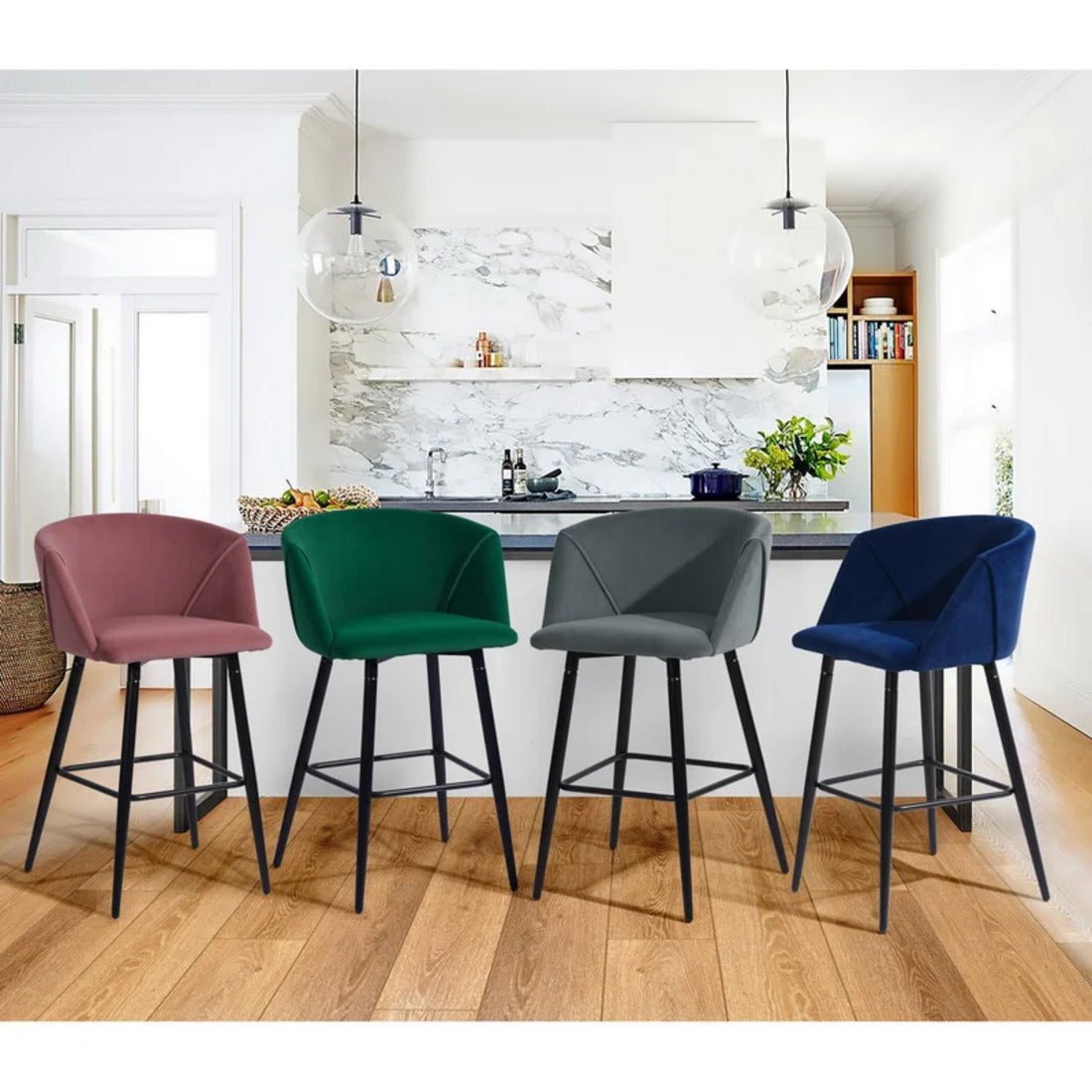 Comfy Luxurious Grey Velvet Counter Bar Chair / Long Chair - Decor Smart