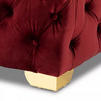 Comfy Square Shape Royal Red Velvet Ottoman with Golden Metal Finish