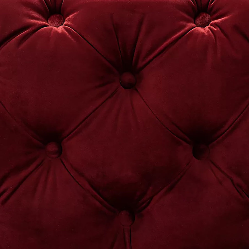 Comfy Square Shape Royal Red Velvet Ottoman with Golden Metal Finish