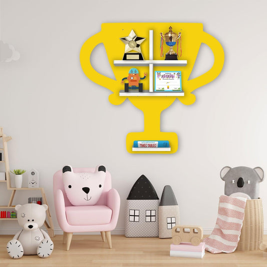 Competition Trophy Shape Wooden LED Light Wall Shelf for Kids - Decor Smart