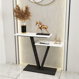 Contemporary 2 Tier White Marble Black Console Table - Decor Smart