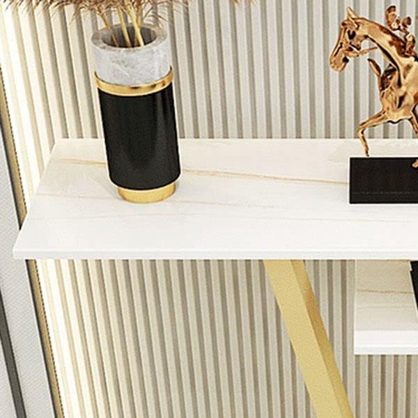 Contemporary 2 Tier White Marble Golden Console Table - Decor Smart