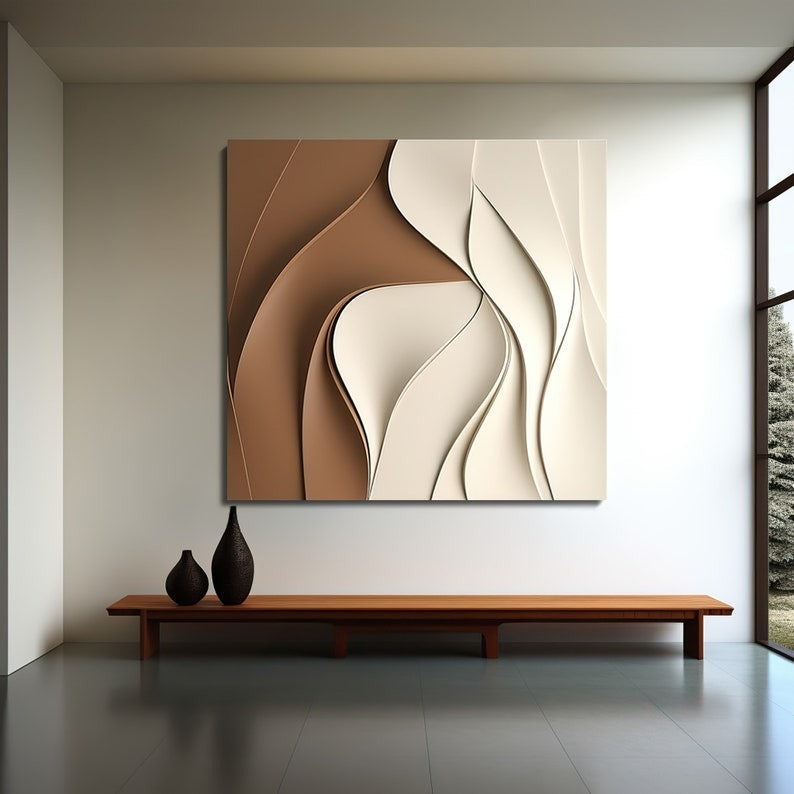 Contemporary 3D Wall Art Panel in Cream and Mocha Gradient