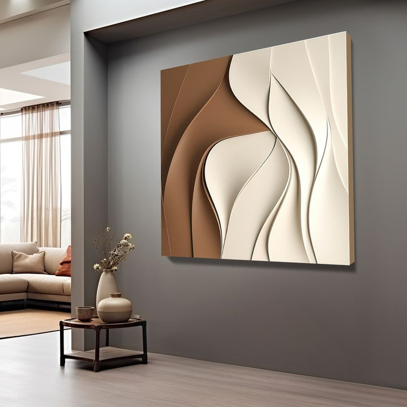Contemporary 3D Wall Art Panel in Cream and Mocha Gradient