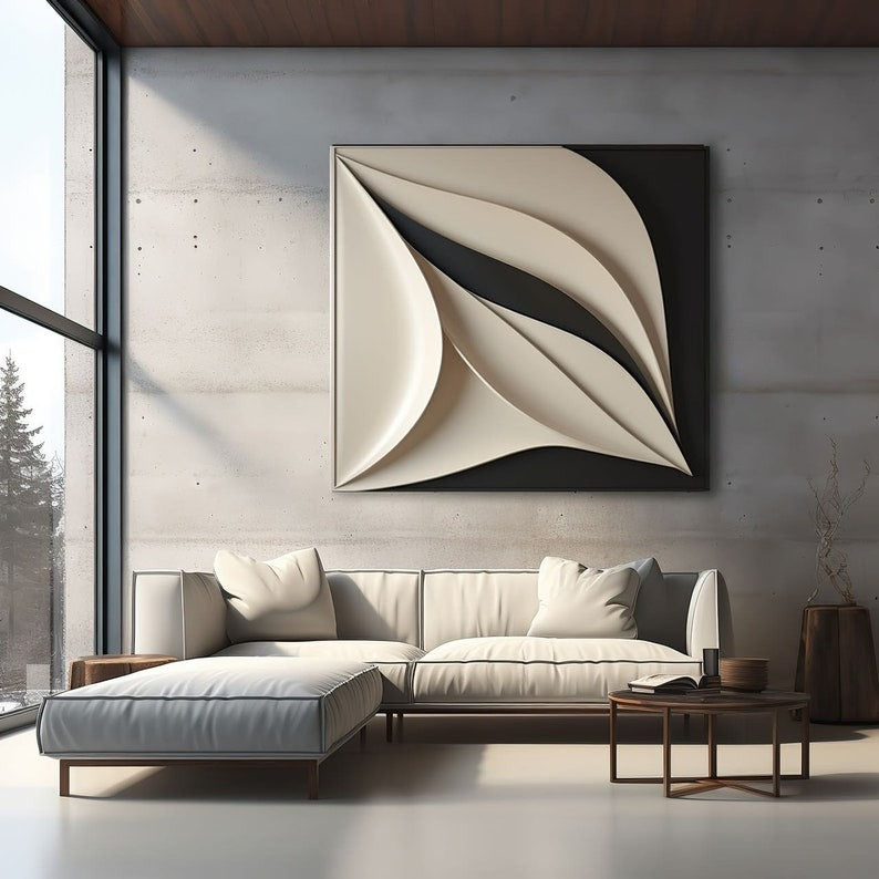 Contemporary 3D Wall Decor in Beige and Black Finish