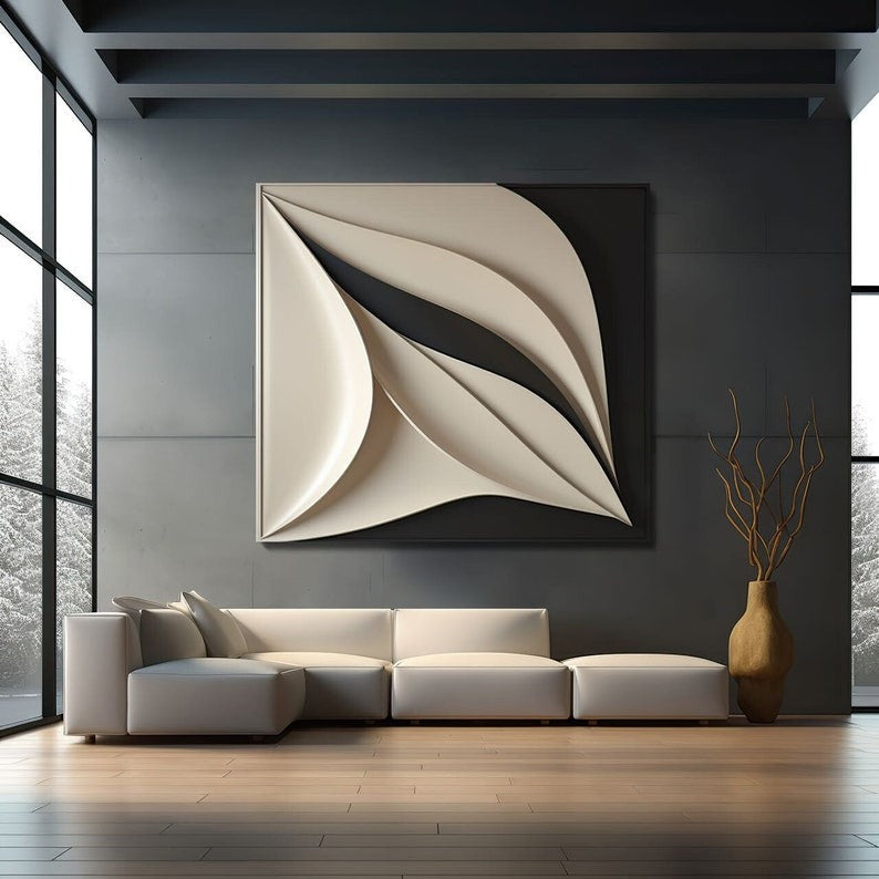 Contemporary 3D Wall Decor in Beige and Black Finish