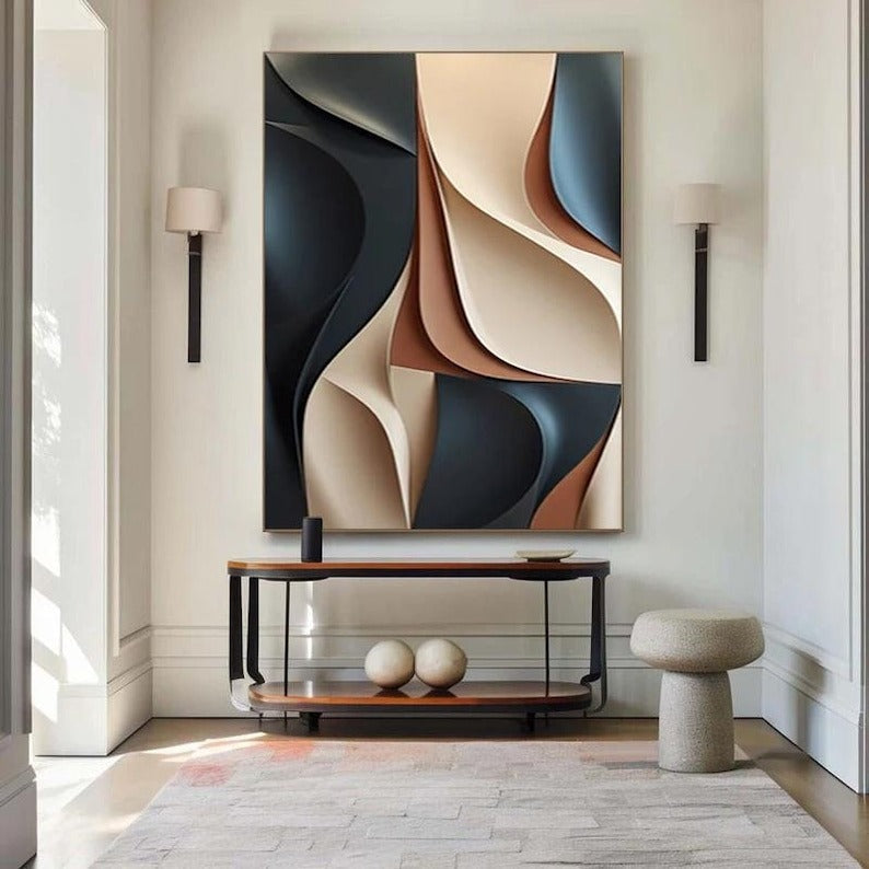 Contemporary Beige and Black 3D Wall Art for Living Room
