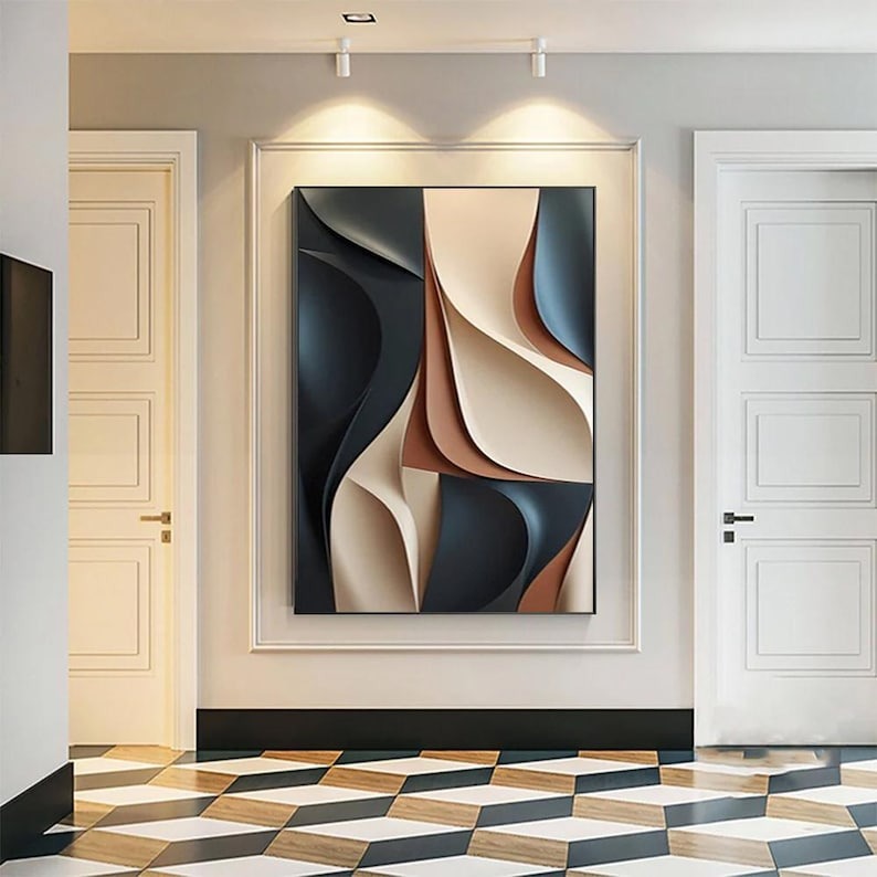 Contemporary Beige and Black 3D Wall Art for Living Room