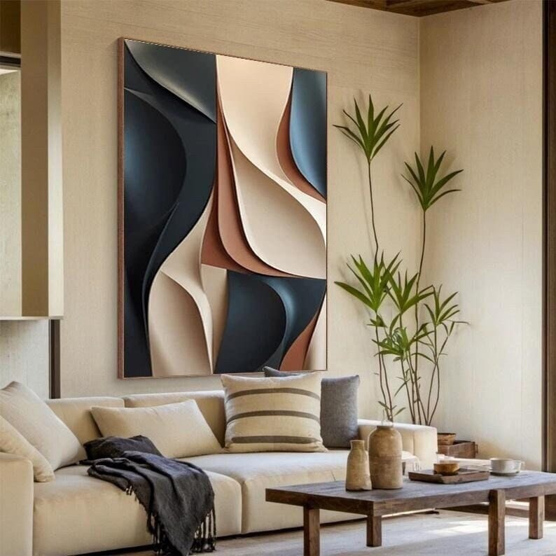 Contemporary Beige and Black 3D Wall Art for Living Room