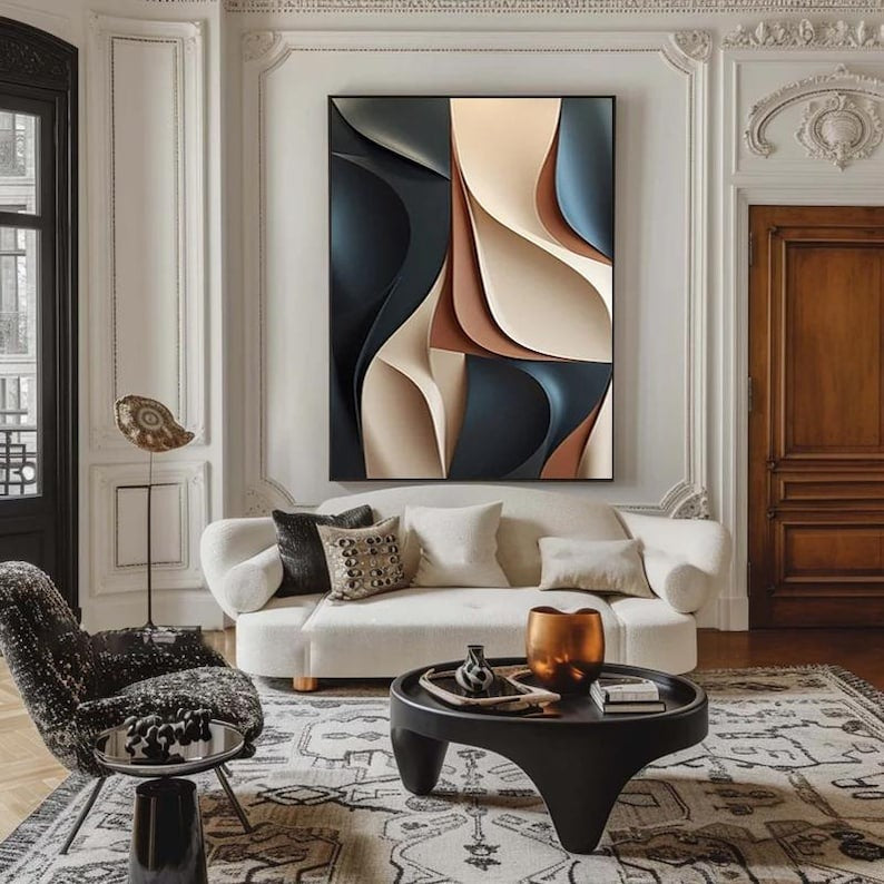 Contemporary Beige and Black 3D Wall Art for Living Room