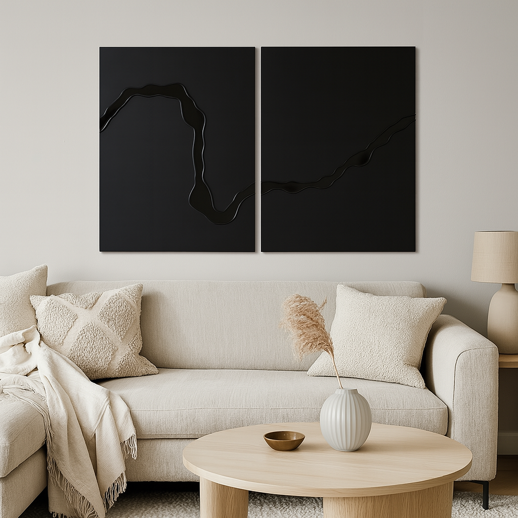Contemporary Black Abstract River Design 3D Wall Art Home Decor