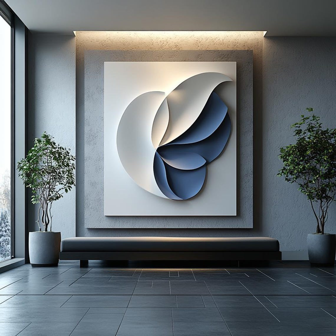 Contemporary Blue and White Petal 3D Wall Art Home Decor