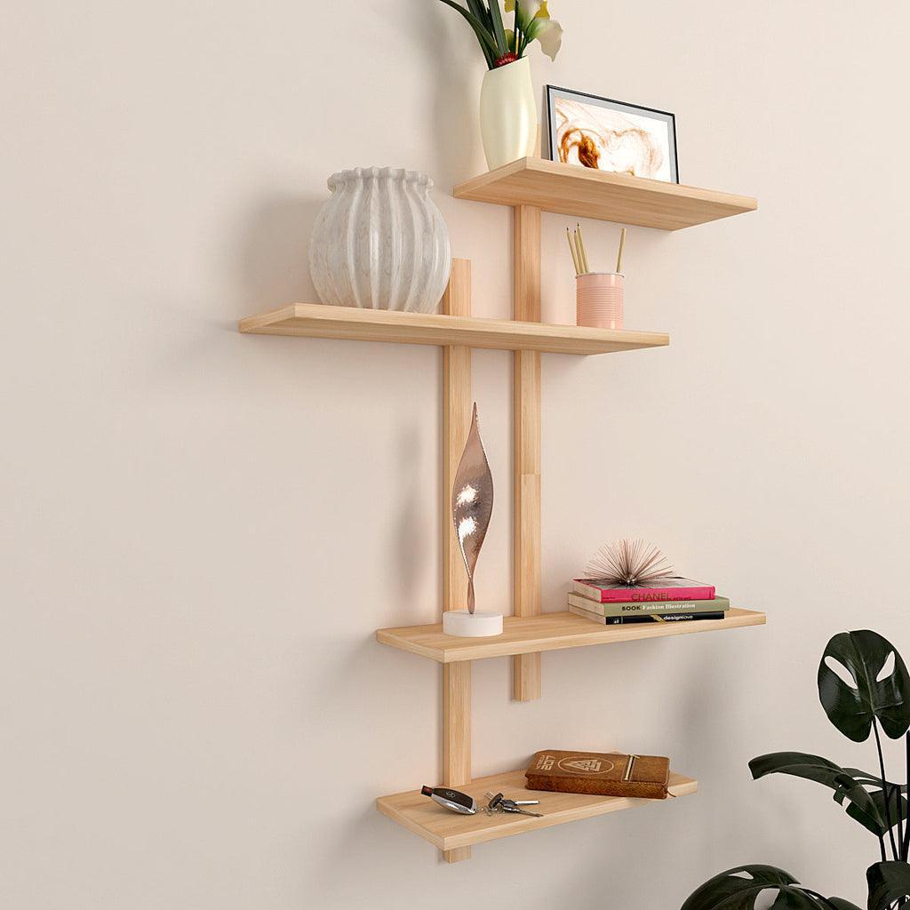 Contemporary Designer Wall Shelf with Light Oak Finish - Decor Smart