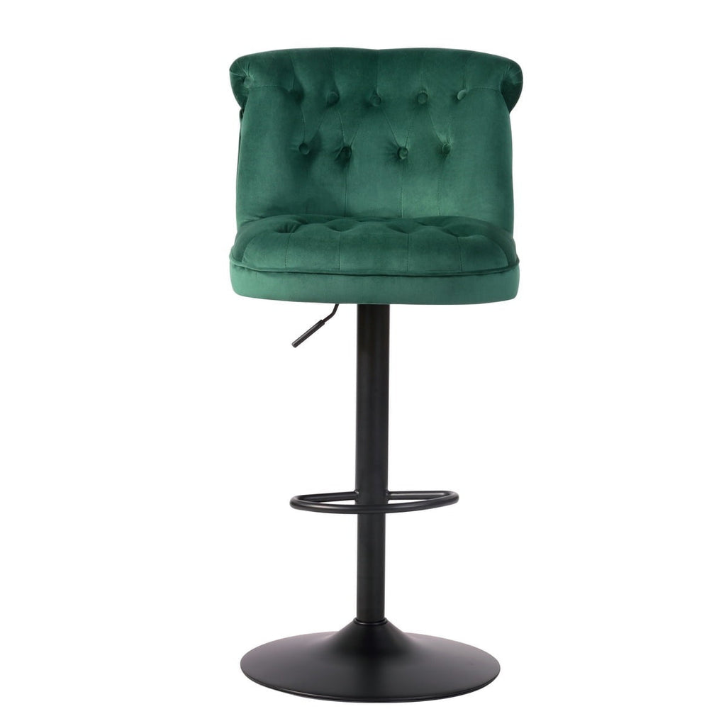 Contemporary Green Velvet Bar Stools with Matte Black Base