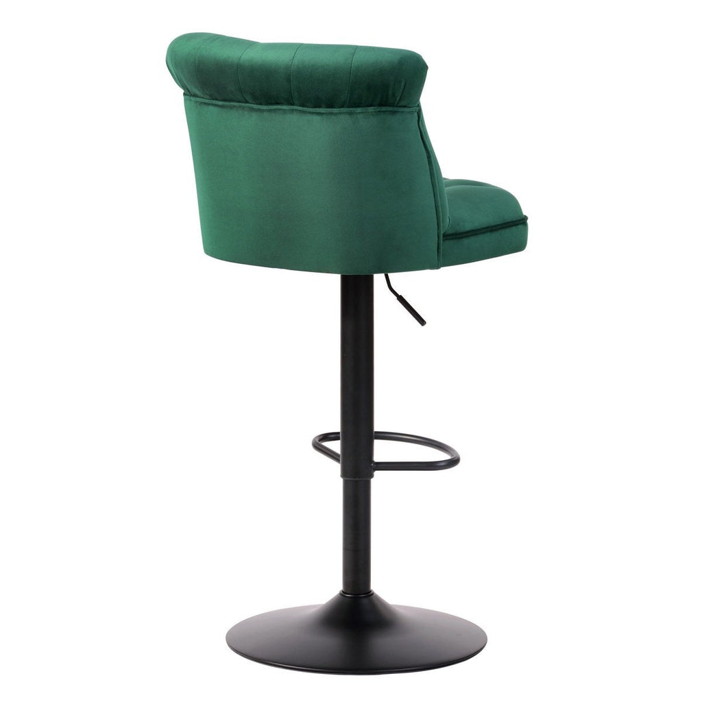 Contemporary Green Velvet Bar Stools with Matte Black Base