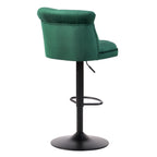 Contemporary Green Velvet Bar Stools with Matte Black Base