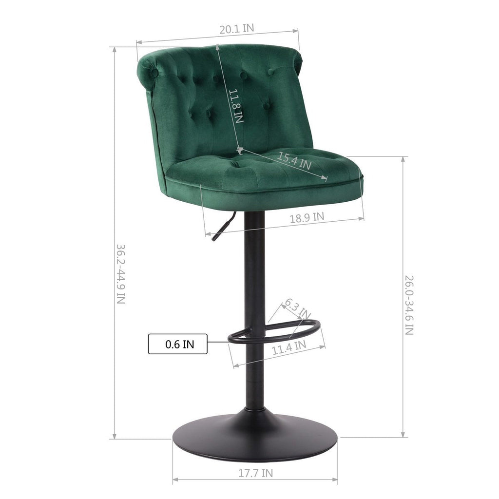 Contemporary Green Velvet Bar Stools with Matte Black Base
