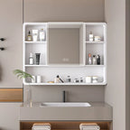 Contemporary LED Mirror with Display Storage and Touch Panel