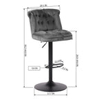Contemporary Rich Grey Velvet Bar Stools with Matte Black Base