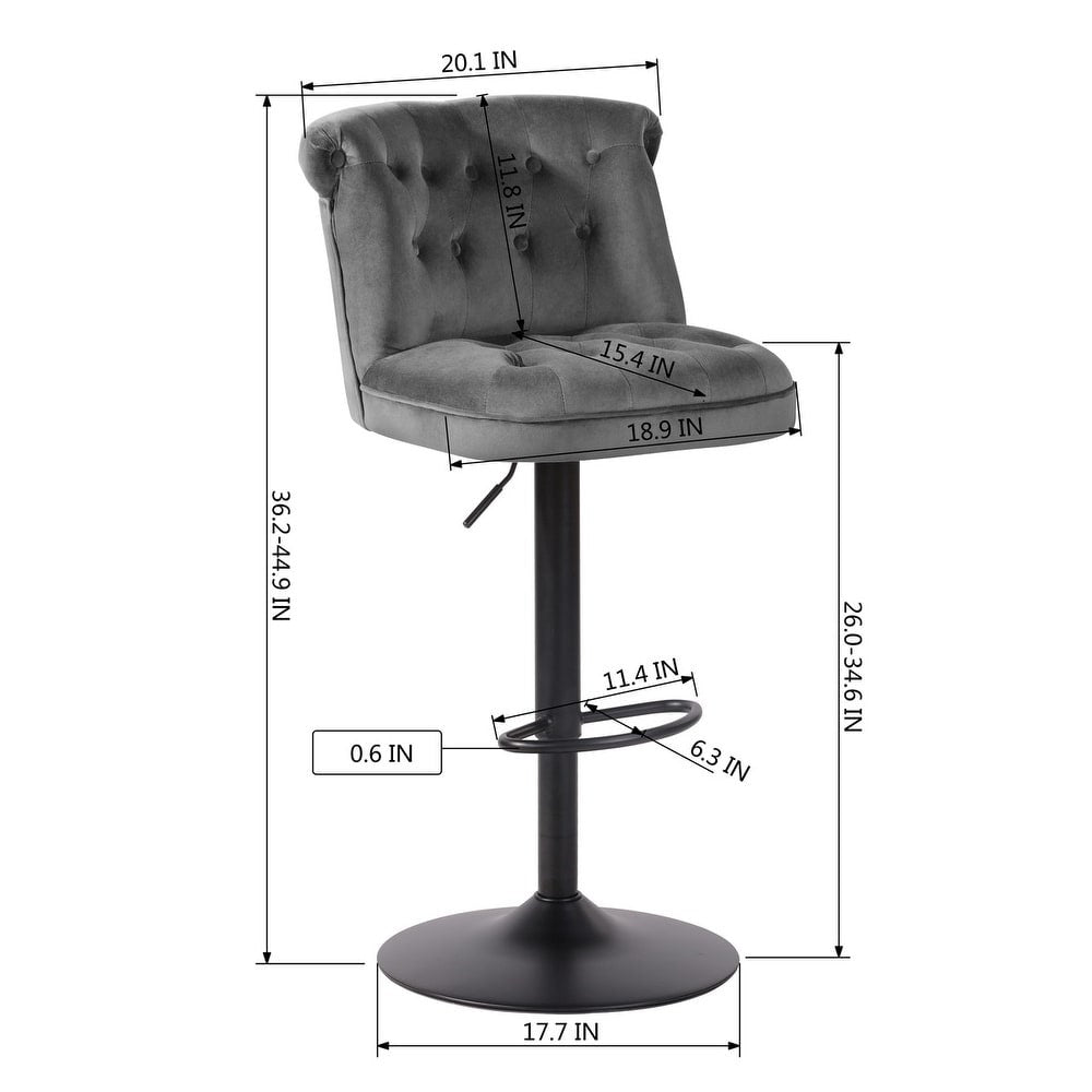 Contemporary Rich Grey Velvet Bar Stools with Matte Black Base