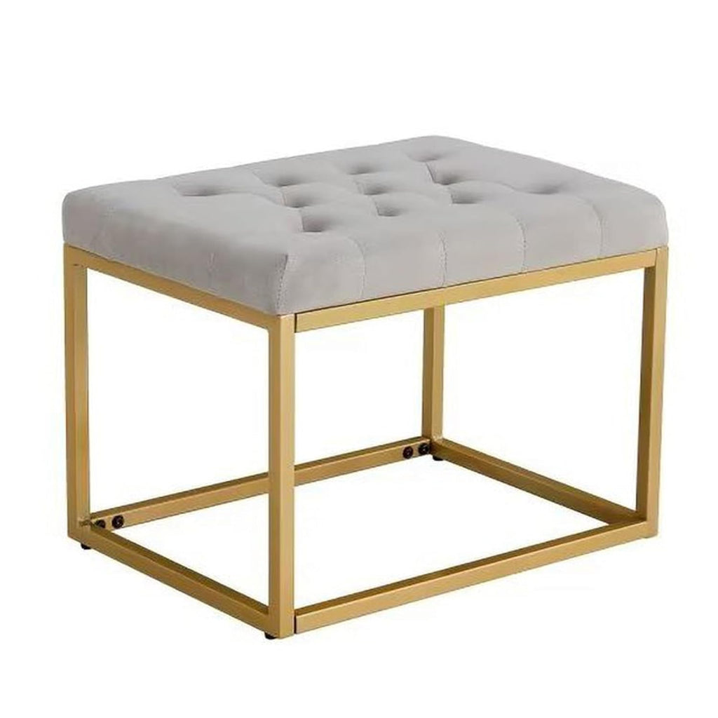 Contemporary Rich Grey Velvet Ottoman Seat with Metal Frame Design