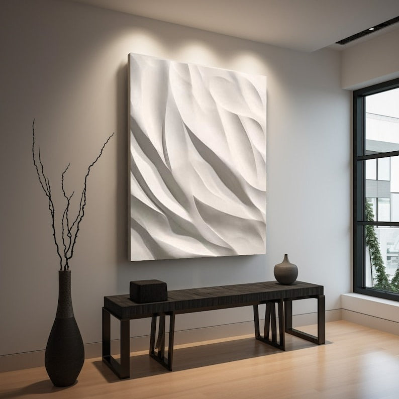 Contemporary Textured Wall Hanging in Creamy White Finish