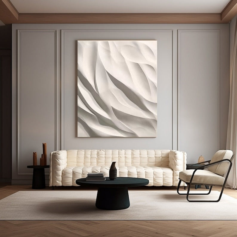 Contemporary Textured Wall Hanging in Creamy White Finish
