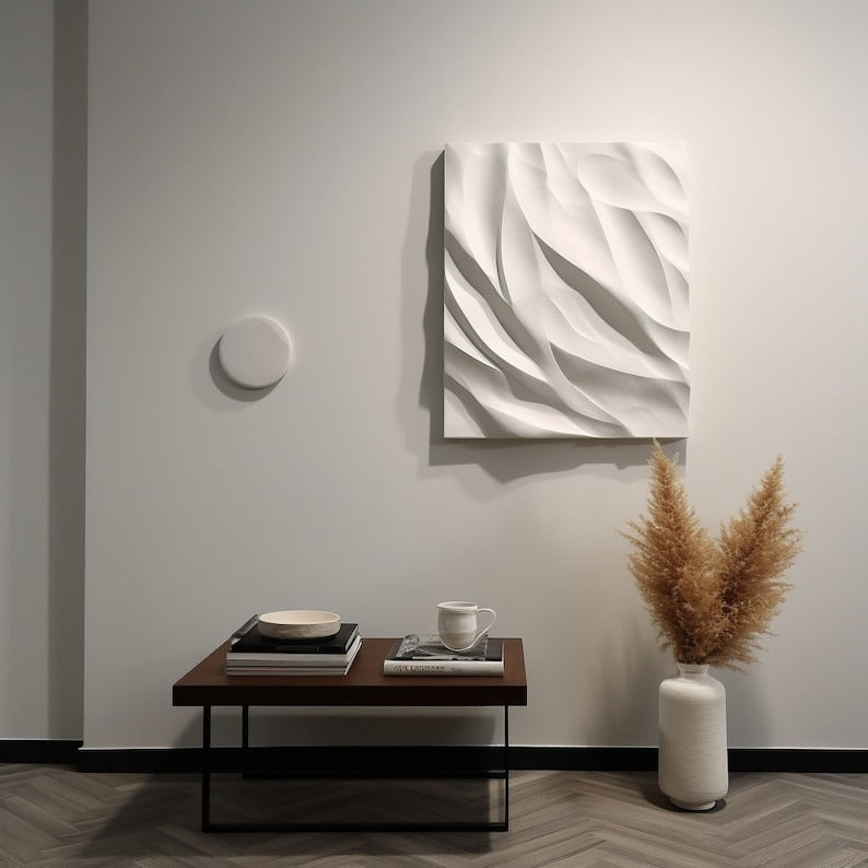 Contemporary Textured Wall Hanging in Creamy White Finish