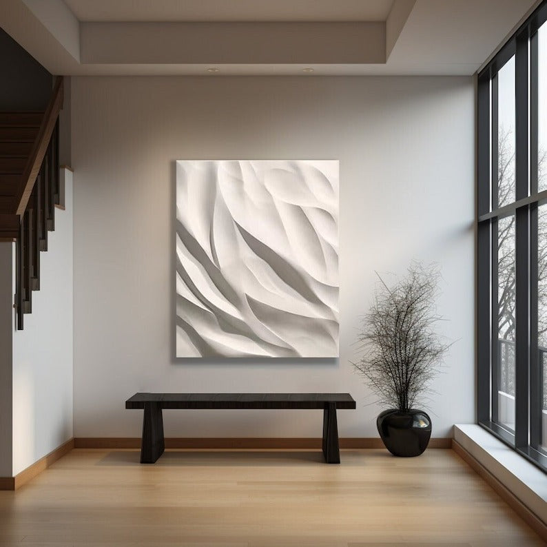 Contemporary Textured Wall Hanging in Creamy White Finish