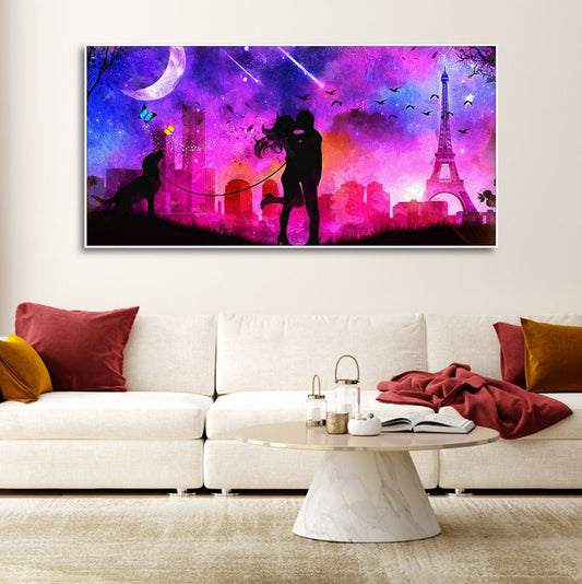 Couple Kissing Modern Abstract Art Wall Painting - Decor Smart