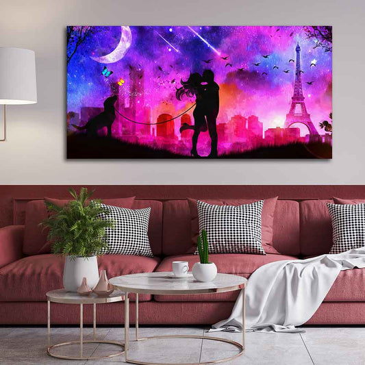 Couple Kissing Modern Abstract Art Wall Painting - Decor Smart