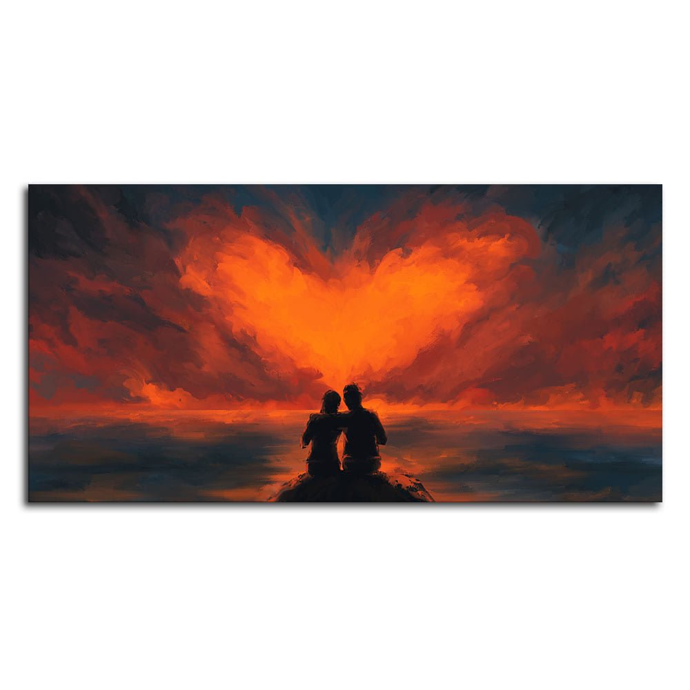 Couple Sitting Under Heart Shaped Clouds Premium Wall Painting - Decor Smart