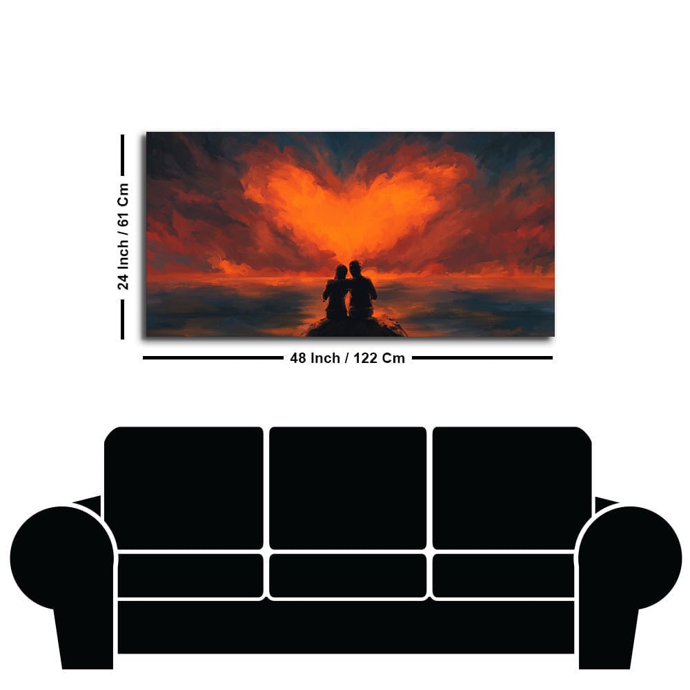 Couple Sitting Under Heart Shaped Clouds Premium Wall Painting - Decor Smart